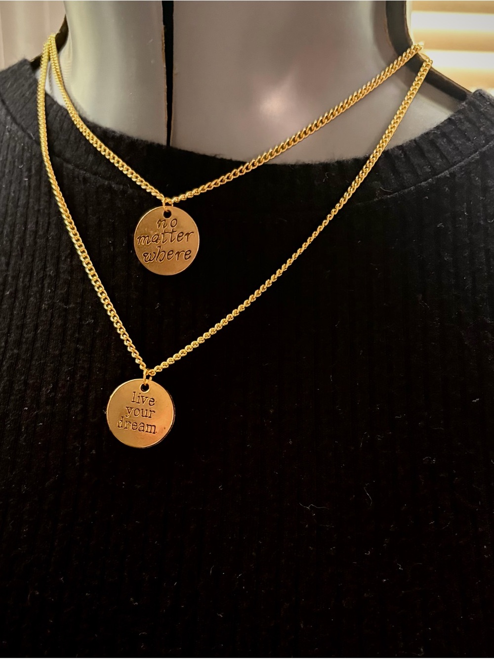 Gold-Tone Double Layer Inspirational Disc Necklace - Live Your Dream